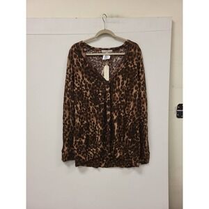 French Laundry Womens Cardigan Leopard Print Button Front Size 22 24 Plus